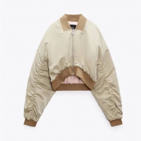 Zara Women's satin Champagne Bomber Jacket - Picture 1 of 11